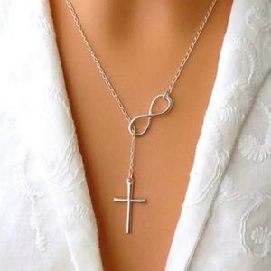 Cross necklace- cross infinity necklace- silver cross necklace- Christian lariat